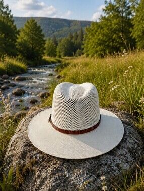 Cream Vented Unisex Sun Hat Protection Stylish Brown Leather Band Well Made